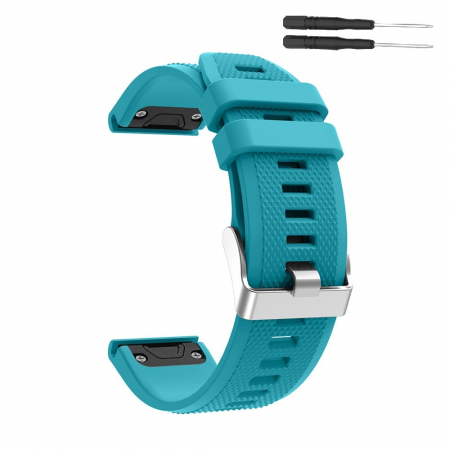Garmin - Curea Bratara Quick Release pentru smartwatch Garmin Fenix 6 / 6X / 6x pro solar / 5x / 5x Puls / Fenix 3 / 3 HR / 3 sapphire / D2 Bravo / Quaitx3 / Tactix Bravo / Descent Mk1 , 26 mm , Teal Blue cu s