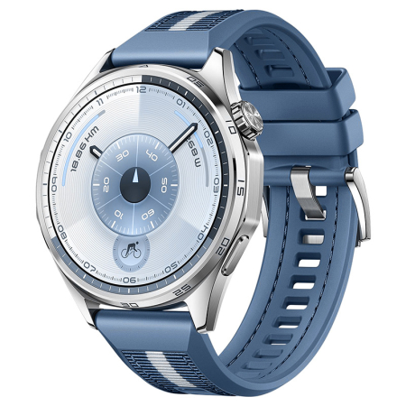 Curea Ceas pentru Huawei Watch GT6 Pro, 22mm Silicon cu Insertie Textila Albastru / Blue, Hibrida, 46mm [2]
