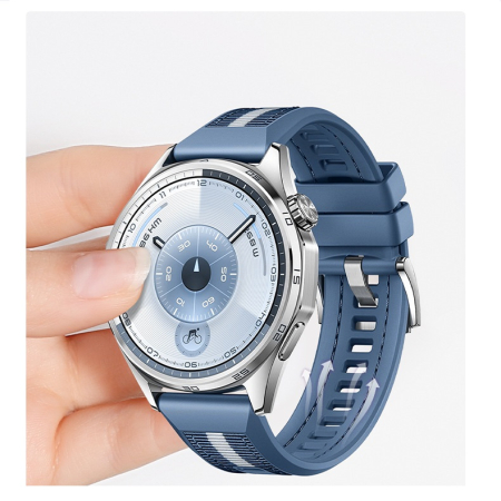 Curea Ceas pentru Huawei Watch GT6 Pro, 22mm Silicon cu Insertie Textila Albastru / Blue, Hibrida, 46mm [4]