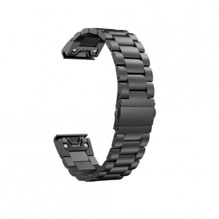 Garmin - Curea compatibila Garmin Fenix 5, Fenix 6, Fenix 6 Pro, Fenix 6 Pro Sapphire Edition, Forerunner 935, Forerunner 945, din otel inoxidabil cu sistem Quick release smartwatch 22 mm, Negru / Black
