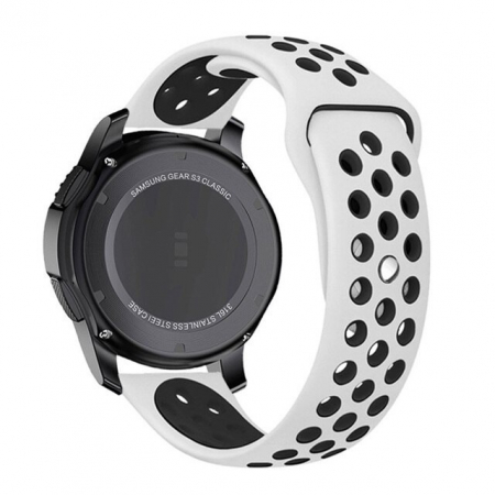 Samsung Gear - Curea compatibila smartwatch Samsung Gear S3 / Frontier , 22 mm , Quick Release , perforata, Alb / Negru