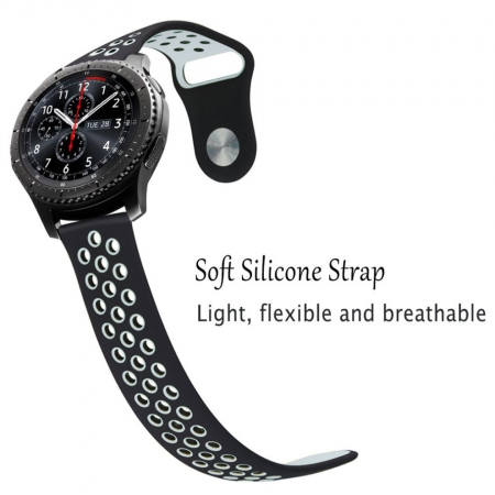 Curea compatibila smartwatch Samsung Gear S3 / Frontier, 22 mm, Quick Release, perforata, Negru / Gri [3]