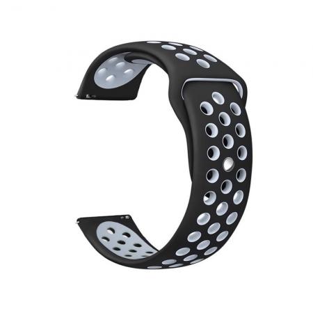 Samsung Gear - Curea compatibila smartwatch Samsung Gear S3 / Frontier, 22 mm, Quick Release, perforata, Negru / Gri