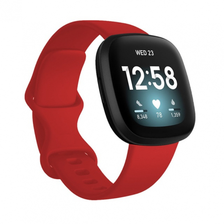 Curea silicon compatibil Fitbit Versa 3 - L, Rosu, Quick Release [4]