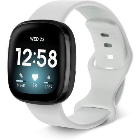 Fitbit Versa - Curea silicon compatibil Fitbit Versa 3 - S, Alb, Quick Release