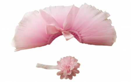 Articole Copii - Fusta tutu si bentita, Costum sedinta foto, Roz pal, 0-3 luni