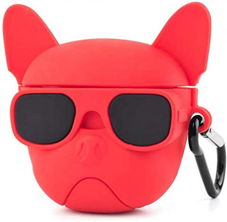 Apple - Husa protectie casti compatibila cu Airpods 1, Airpods - 2 bulldog rosu