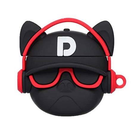 Apple - Husa protectie casti compatibila cu Airpods 1, Airpods 2 - bulldog rosu/negru