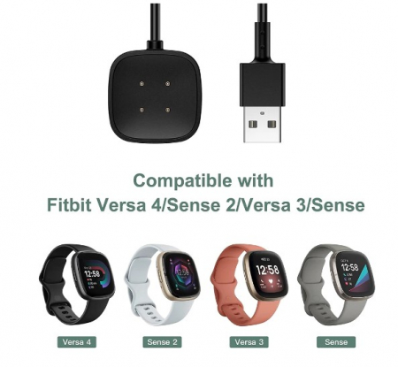 Incarcator pentru Fitbit Versa 3 si 4/ Sense 1 si 2 Cablu de incarcare de inlocuire Adaptor de andocare cablu USB Accesoriu magnetic pentru ceas inteligent 100cm, Negru, PHN Mag. [1]