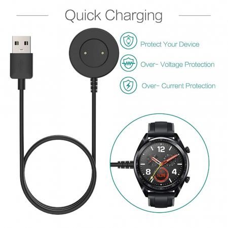 Incarcator smartwatch wireless compatibil Huawei Watch GT / GT2 / Honor magic / Honor Dream, 1 m, USB, Negru [6]