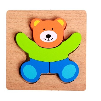 Jocuri si jucarii - Joc educativ puzzle din lemn, Montessori 3D, Ursulet, 18 luni+