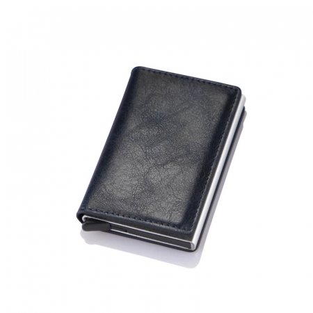 Portofel securizat RFID pentru carduri, cu glisare rapida, piele ecologica, Compartiment 7 carduri si bancnote , Negru, Port card [2]