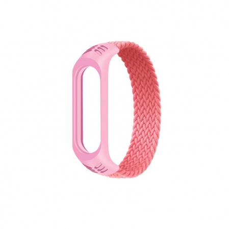 Accesorii bratari fitness - Curea Bratara Fitness compatibila Xiaomi Mi Band 3 / 4 / 5 / 6 din material textil cu prindere elastica, Roz, marimea M