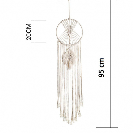 Dream Catcher BOHO Macrame Rotund cu frunza, 95 cm , Crem [1]