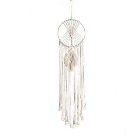 Accesorii decorative BOHO - Dream Catcher BOHO Macrame Rotund cu frunza, 95 cm , Crem