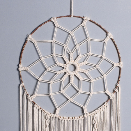 Dream Catcher BOHO Macrame Rotund cu 3 frunze, 93 cm , Crem [2]