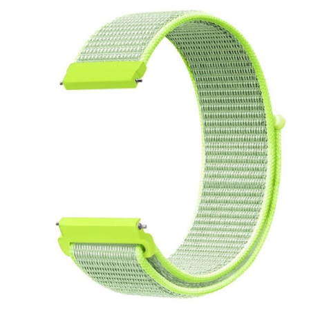 Compatibil 20 mm - Samsung / Xiaomi / Huawei / Amazfit / Universal - Curea compatibila 20 mm Samsung Galaxy Active 2 Gear S2 Huawei Watch GT2 42mm Amazfit BIP, din material textil cu arici, Verde Neon, Quick Release