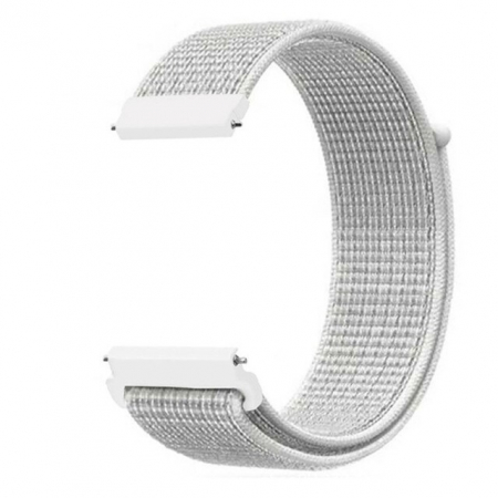 Compatibil 20 mm - Samsung / Xiaomi / Huawei / Amazfit / Universal - Curea compatibila 20 mm Samsung Galaxy Active 2 Gear S2 Huawei Watch GT2 42mm Amazfit BIP, din material textil cu arici, Alb, Quick Release