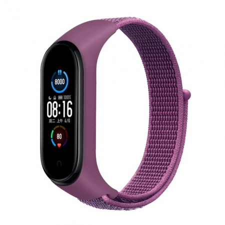 Curea Bratara Fitness compatibil Xiaomi Mi Band 3 / 4 / 5 / 6, PHN Mag, din material textil cu arici rezistenta la apa, Mov [1]