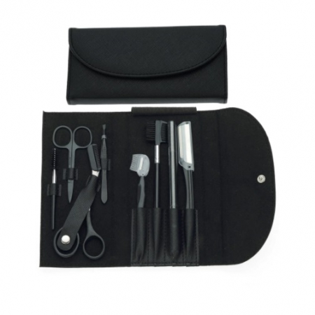 Beauty - Trusa 8 piese timmer sprancene, stilizare , penseta, multiple forfecute, pieptene, trimmer, cu husa neagra de depozitare, Negru