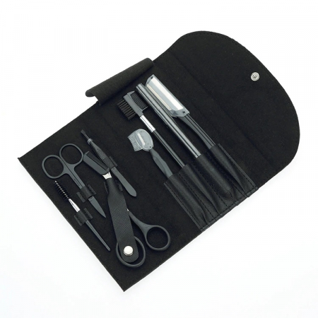 Trusa 8 piese timmer sprancene, stilizare , penseta, multiple forfecute, pieptene, trimmer, cu husa neagra de depozitare, Negru [2]