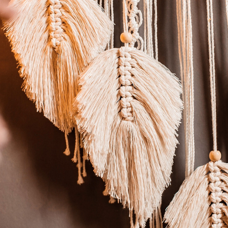 Dream Catcher BOHO Macrame Rotund cu 3 frunze, 93 cm , Crem [4]