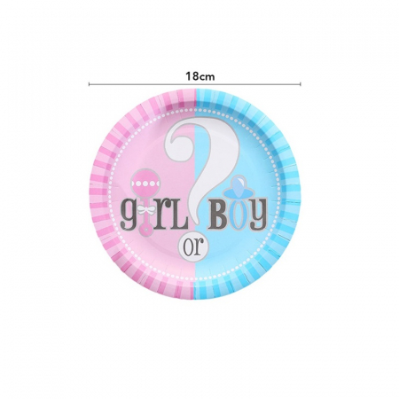 Set 16 farfurii din carton model Boy or Girl 18 cm pentru petrecerea de gender reveal. [1]