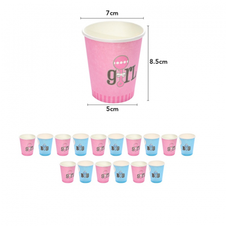 Gender reveal - Set 16 pahare din carton model Boy or Girl pentru petrecerea de gender reveal.