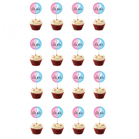 Gender reveal - Set 16 toppere/decoratiuni din carton si lemn, model Boy or Girl pentru petrecerea de gender reveal.