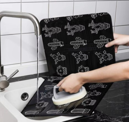 Set 2 Paravane Pliabile din Aluminiu, Negru cu Imprimeu, pentru aragaz, portabil, anti-stropi, protectie ampla, 84 x 32,5 cm [2]
