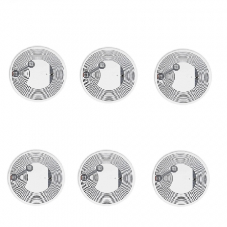 Diverse - Set 6 pcs - Sticker NFC213 autoadeziv, Tag RFID, rotund, 13.56mHz, PHN Mag, cip programabil, scriere/citire cu telefon mobil, Alb