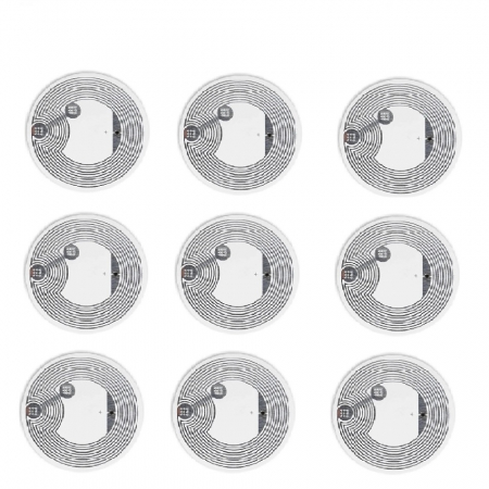 Diverse - Set 9 pcs - Sticker NFC213 autoadeziv, Tag RFID, rotund, 13.56mHz, PHN Mag, cip programabil, scriere/citire cu telefon mobil, Alb