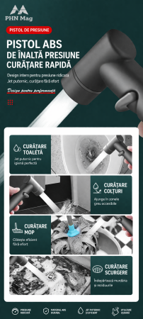 Set baterie bideu igienic cu duș manual, furtun spiral flexibil și valvă control apă, montaj perete, finisaj negru mat – PHN Mag [2]