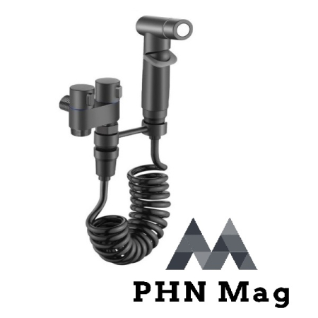 Diverse - Set baterie bideu igienic cu duș manual, furtun spiral flexibil și valvă control apă, montaj perete, finisaj negru mat – PHN Mag