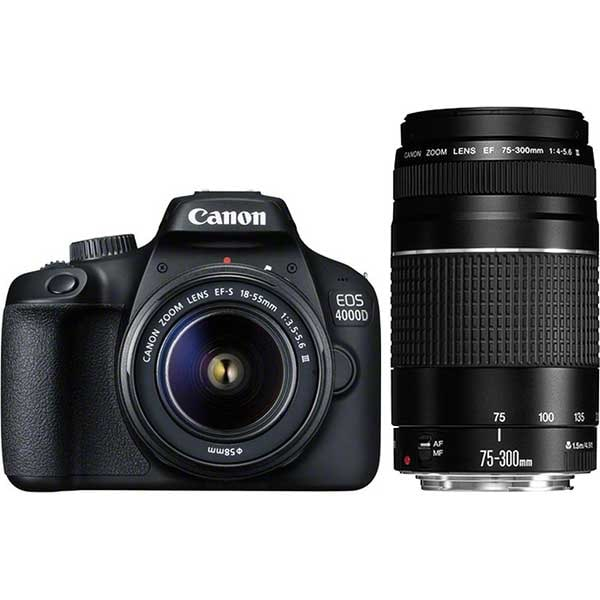 Canon EOS 4000D Kit EF-S 18- 55mm f 3.5-5.6 III ZOOM 75-300mm