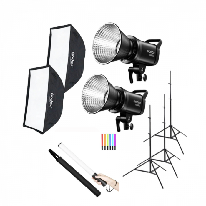 Godox Kit 2 x SL60IID LED 5600k cu softbox 60 x 60cm si stative si bagheta RGB [1]