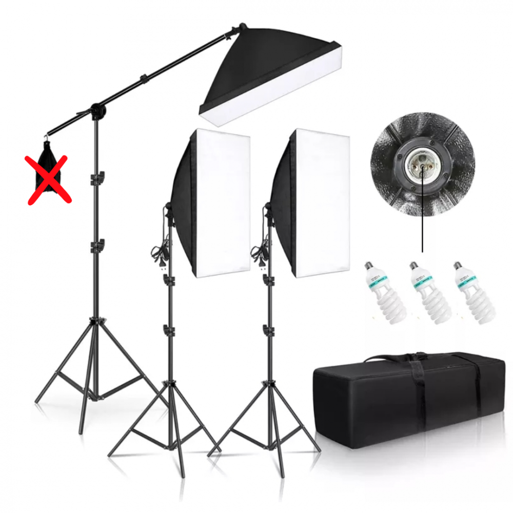 Kit 3 lumini foto-video cu 3 x 135W 5500K cu softbox, stative si husa Resigilat [1]