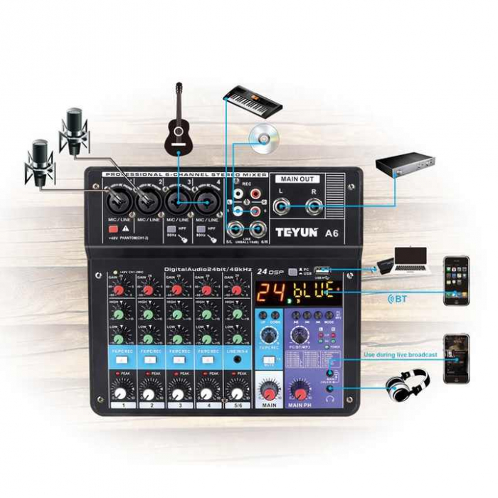 Mixer audio A6, 6 canale, procesor de efecte integrat [2]