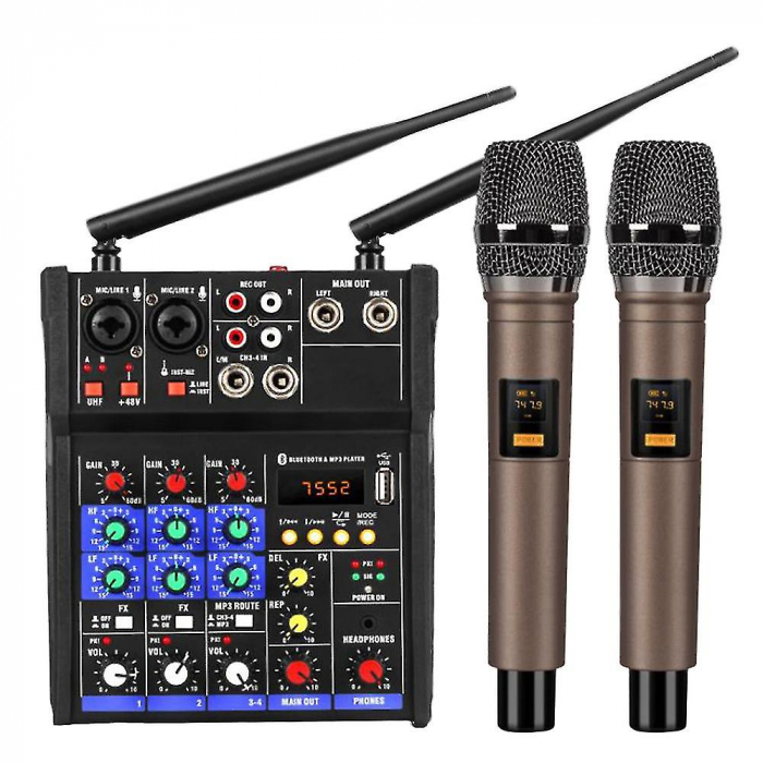 Mixer Audio cu 4 Canale + 2 Microfoane wireless [1]