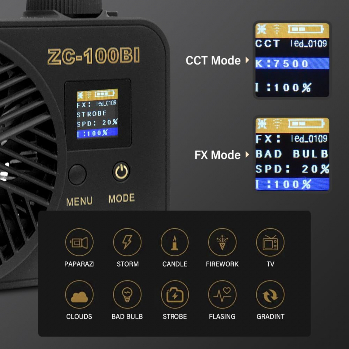 ZC-100 100W COB LED 2700K-7500K foto-video portabil cu alimentare NP [5]