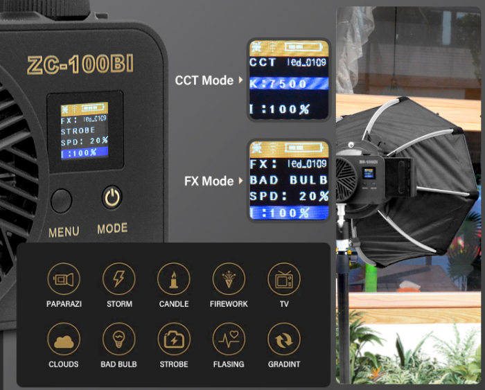ZC-100 100W COB LED 2700K-7500K foto-video portabil cu alimentare NP [11]