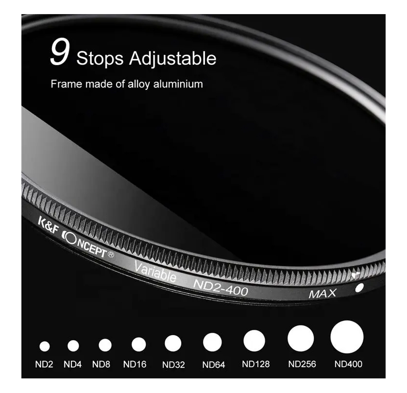 ARTCISE - Filtre ND Variable 40.5 Mm ND2-ND400 - Filtre Densité Neutre Réglable Pour Objectif Photo/vidéo