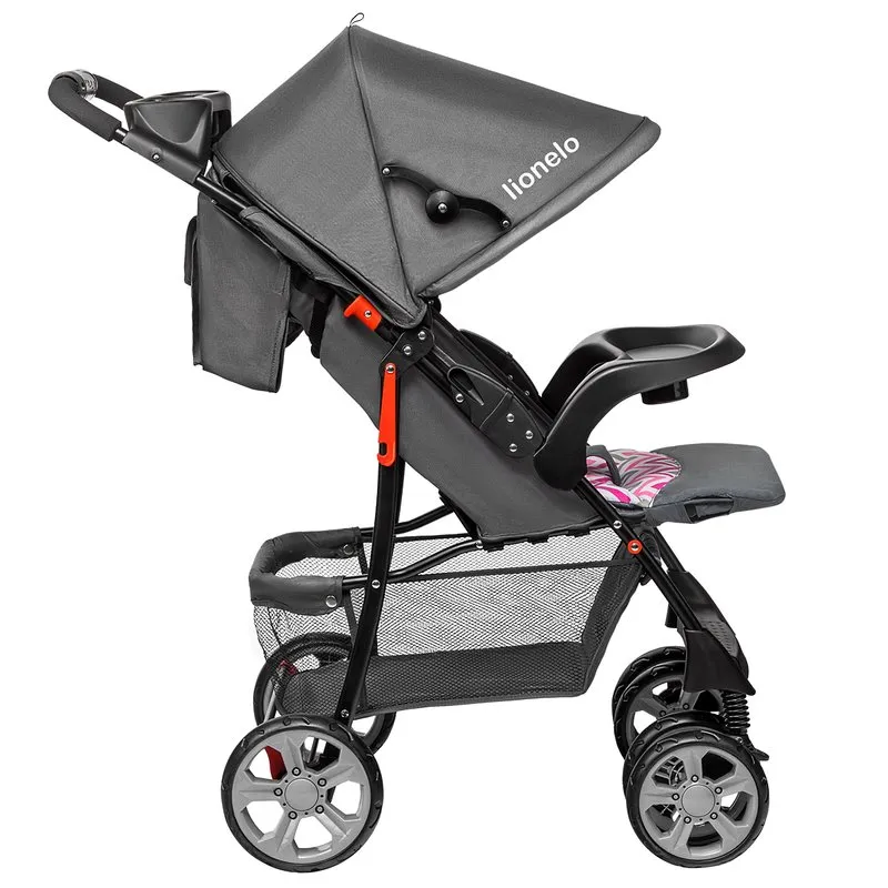 Lionelo - Carucior sport Emma Plus, Cu tavita, 2 Suporturi pentru pahar, Geanta accesorii, Conform cu standardul european de securitate EN1888-1, Pink Scandi [3]