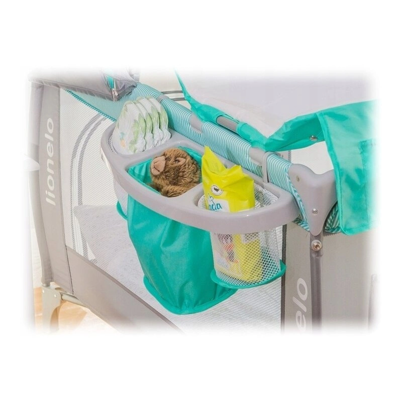 Lionelo - Patut pliant cu doua nivele Sven Plus, 120x60 cm, arcada jucarii, masuta de infasat, vibratii, melodii, conform cu standardele europeane de securitate EN716 si EN12221, Grey Scandi [8]