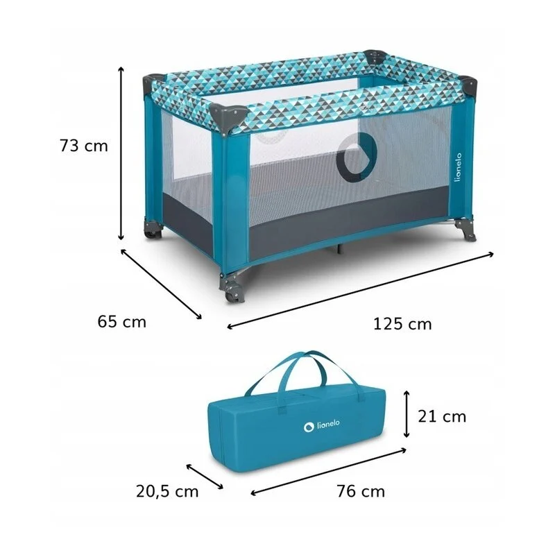 Lionelo - Patut pliant cu un nivel Stefi, Cu intrare laterala cu fermoar, 2 roti, 120x60 cm, Conform cu standardul european de securitate EN 716, Turquoise [4]