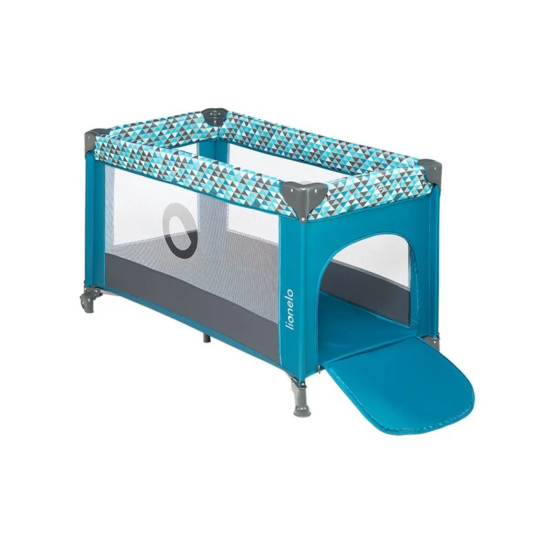 Lionelo - Patut pliant cu un nivel Stefi, Cu intrare laterala cu fermoar, 2 roti, 120x60 cm, Conform cu standardul european de securitate EN 716, Turquoise [1]