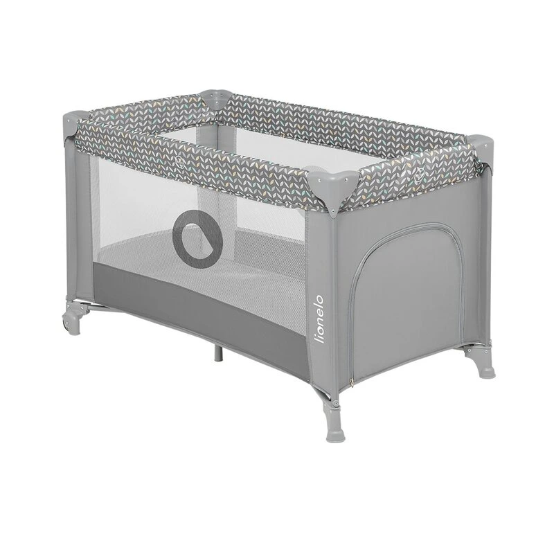Lionelo - Patut pliant cu un nivel Stefi, Cu intrare laterala cu fermoar, 2 roti, 120x60 cm, Conform cu standardul european de securitate EN 716, Grey [3]