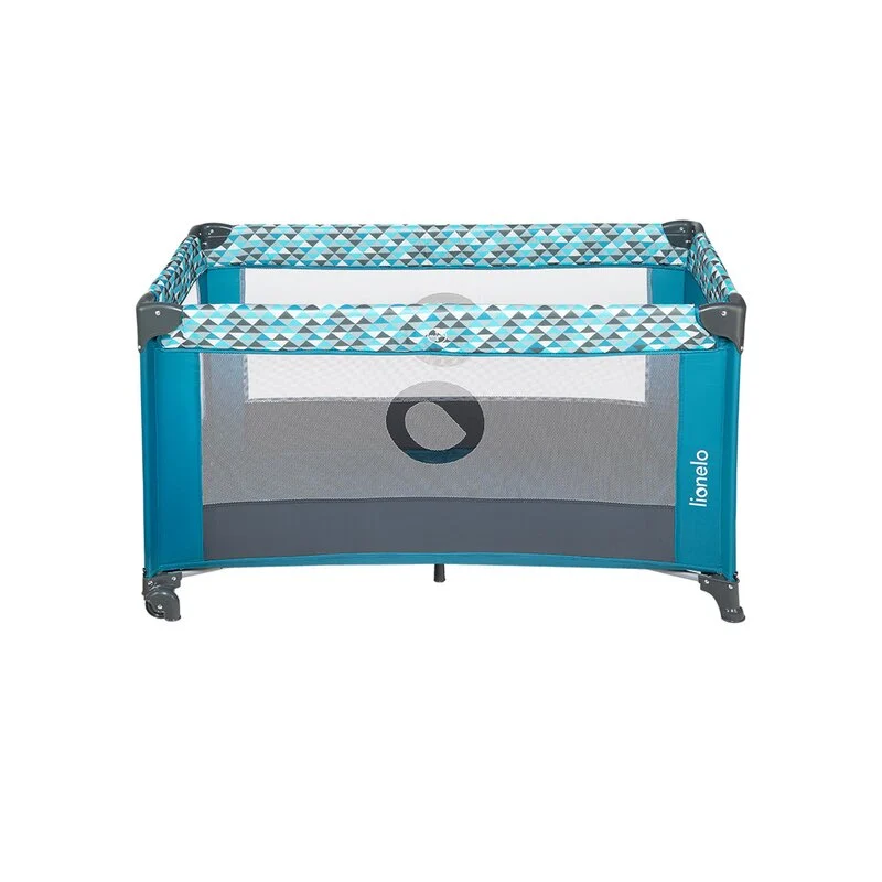 Lionelo - Patut pliant cu un nivel Stefi, Cu intrare laterala cu fermoar, 2 roti, 120x60 cm, Conform cu standardul european de securitate EN 716, Turquoise [3]