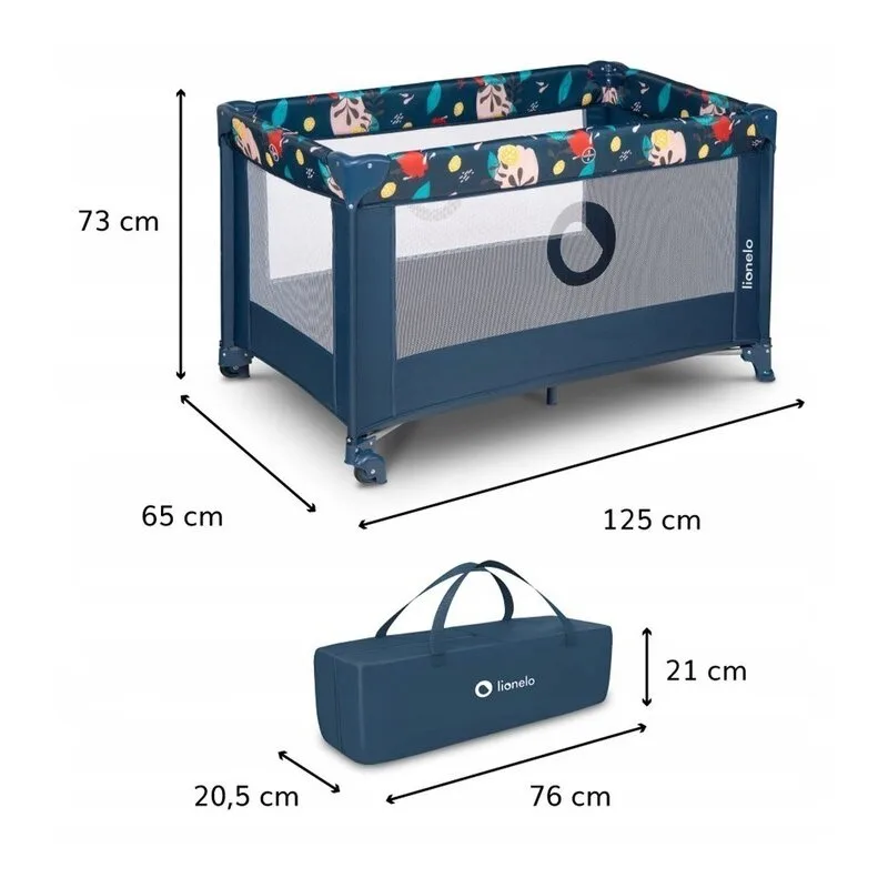 Lionelo - Patut pliant cu un nivel Stefi, Cu intrare laterala cu fermoar, 2 roti, 120x60 cm, Conform cu standardul european de securitate EN 716, Blue Navy [4]