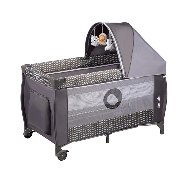 Lionelo - Patut pliant cu doua nivele Sven Plus, 120x60 cm, arcada jucarii, masuta de infasat, vibratii, melodii, conform cu standardele europeane de securitate EN716 si EN12221, Grey Scandi [4]